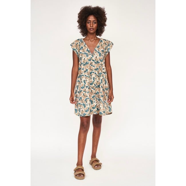 Women's Komodo Hand Block-Print Deep-V-Neck Dress, Plumeria - Dresses - 5