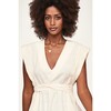 Women's Laguna V-Neck Overlapped Layer Sleeve Midi Dress, Parchment - Dresses - 5