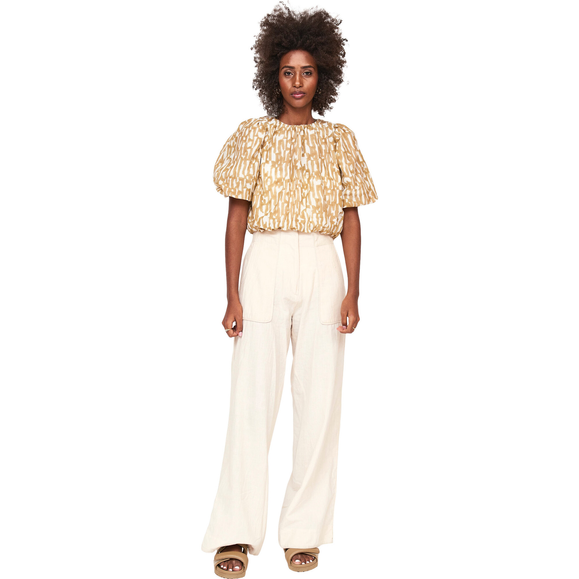Women's Andaman Puff Sleeve Bubble Top, Driftwood - Blouses - 1