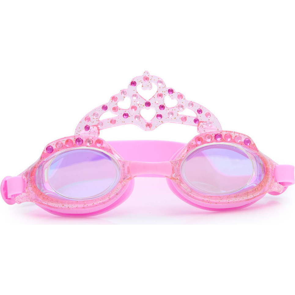 Pink Glitter Princess Crown Youth Swim Goggles, Pink - Swim Goggles - 1