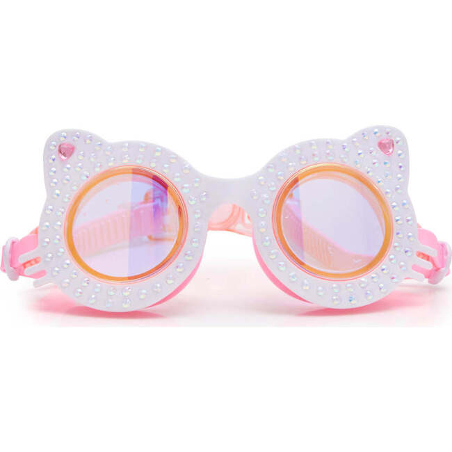 Kitten Rhinestone Youth Swim Goggle, White