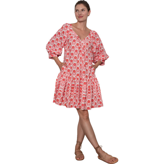 Women's Greta Azalea Floral Print Short Tiered Dress, Red & Pink