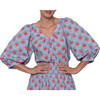 Women's Beatrice Azalea Floral Print V-Neck Blouse, Blue & Red - Blouses - 1 - thumbnail