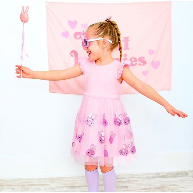 Easter Bunny Short Sleeve Tutu Dress, Pink - Dresses - 2