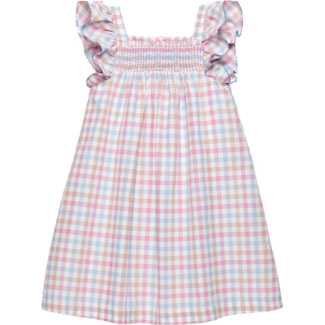 Greta Frilly Gingham Dress, Blue Pink - Dresses - 1