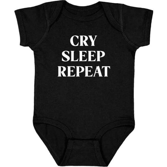 Cry Sleep Repeat Short Sleeve Baby Bodysuit, Black