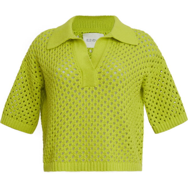 Women's Nina Polo Collar Sweater, Neon Lime