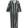 Women's Maya Stripe Braided Tassel Back Tie Tunic Dress, Navy, Ivory & Lime Combo - Dresses - 1 - thumbnail