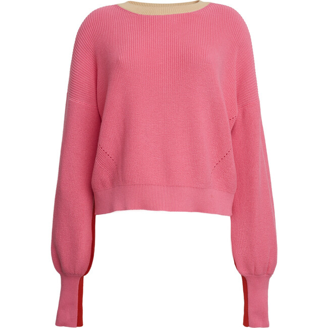 Women's Layla Color-Block Sweater, Taffy Pink, Tomato & Sand Combo