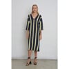 Women's Maya Stripe Braided Tassel Back Tie Tunic Dress, Navy, Ivory & Lime Combo - Dresses - 3