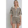 Women's Lila Crochet Vertical Stripe Shirt, Ivory, Black & Sand Combo - Shirts - 3