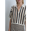 Women's Lila Crochet Vertical Stripe Shirt, Ivory, Black & Sand Combo - Shirts - 4