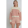 Women's Layla Blouson Sleeve Stripe Sweater, Ivory & Tomato - Sweaters - 3