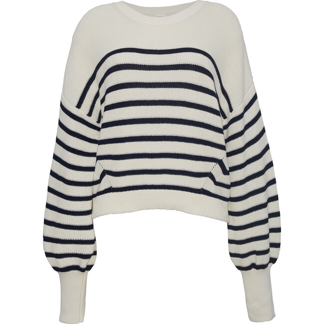 Women's Layla Blouson Sleeve Stripe Sweater, Ivory & Navy