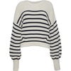 Women's Layla Blouson Sleeve Stripe Sweater, Ivory & Navy - Sweaters - 1 - thumbnail