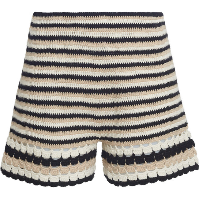 Women's Lara Stripe Crochet Short, Ivory, Black & Sand