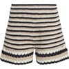 Women's Lara Stripe Crochet Short, Ivory, Black & Sand - Shorts - 1 - thumbnail