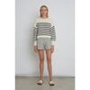 Women's Layla Blouson Sleeve Stripe Sweater, Ivory & Navy - Sweaters - 2