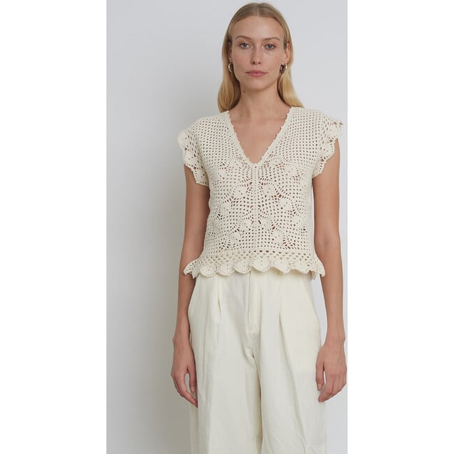 Women's Elsa All-Over Crochet Chevron Lace Top, Ivory - Shirts - 3