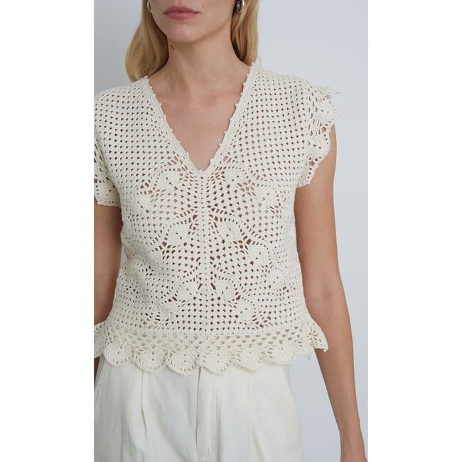 Women's Elsa All-Over Crochet Chevron Lace Top, Ivory - Shirts - 4