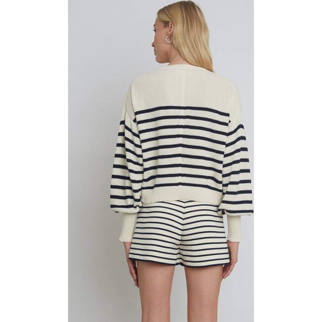 Women's Layla Blouson Sleeve Stripe Sweater, Ivory & Navy - Sweaters - 5