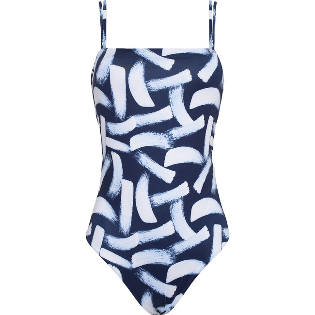 Women's Print Seamless Open-Back One-Piece Swimsuit, Black & White