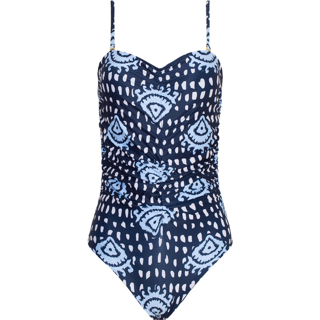 Women's Draped Bandeau Multi-Strap One-Piece Swimsuit, Black & Blue