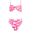 Women's Adjustable Strap Twist Bandeau Top & Seamless High Waist Bottom, Pink & White - Two Pieces - 1 - thumbnail