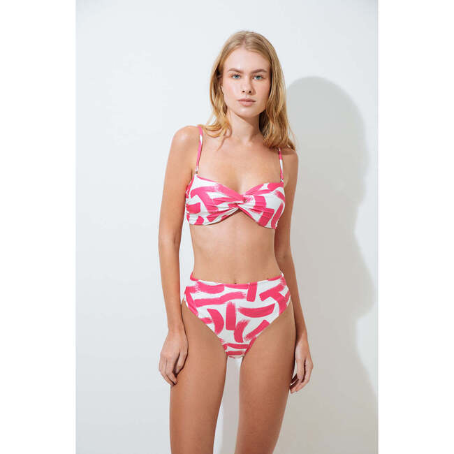 Women's Adjustable Strap Twist Bandeau Top & Seamless High Waist Bottom, Pink & White - Two Pieces - 2