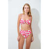 Women's Adjustable Strap Twist Bandeau Top & Seamless High Waist Bottom, Pink & White - Two Pieces - 2