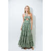 Women's Front Cut-Out Smocked Back Adjustable Neck String Maxi Dress, Sage & White - Dresses - 2