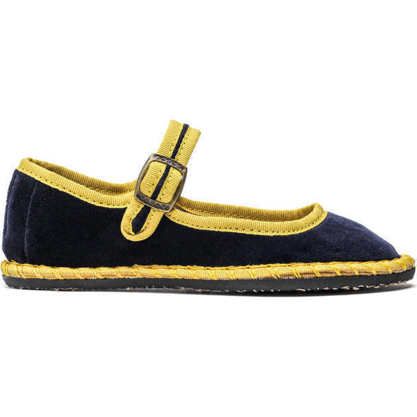 Velvet Contrast Mary Janes, Navy and Marygold