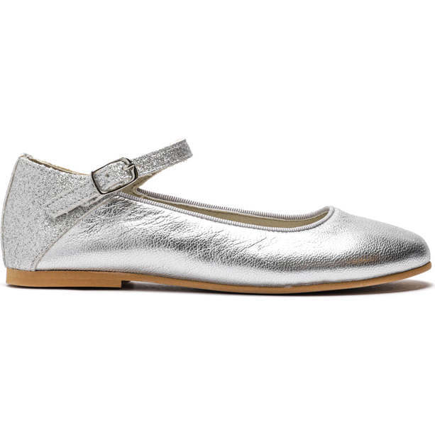 Glitter and Leather Ankle Mary Janes, Silver