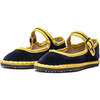 Velvet Contrast Mary Janes, Navy and Marygold - Mary Janes - 3