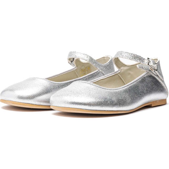 Glitter and Leather Ankle Mary Janes, Silver - Mary Janes - 3