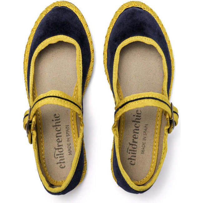 Velvet Contrast Mary Janes, Navy and Marygold - Mary Janes - 4