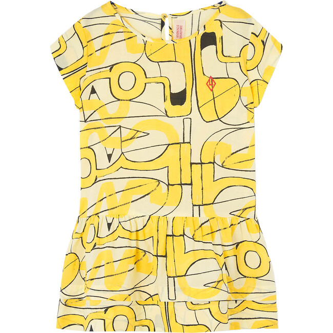 Hummingbird Drawing Kids Relaxed Fit Dress, Soft Yellow