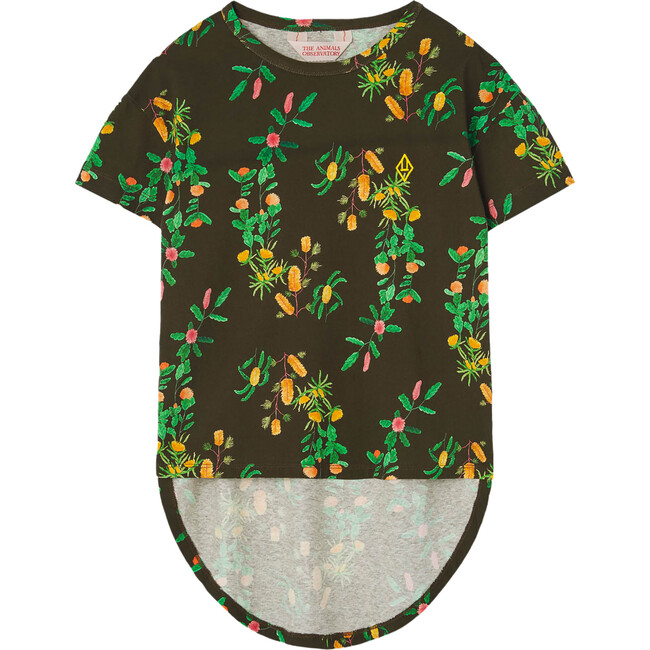 Hare Flowers Kids Oversize Fit T-Shirt, Deep Brown