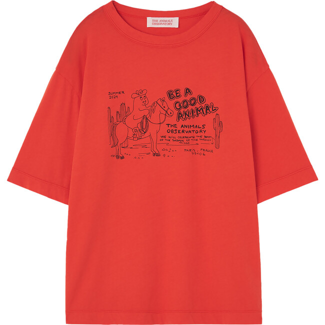 Rooster Ghost Kids Oversize Fit T-Shirt, Red