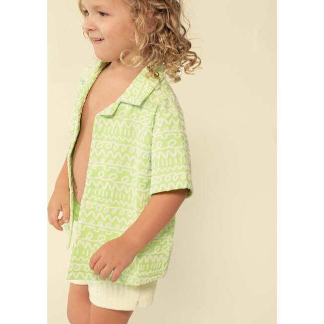 Mini Print Button Down Shirt, Lime Icing - Shirts - 2