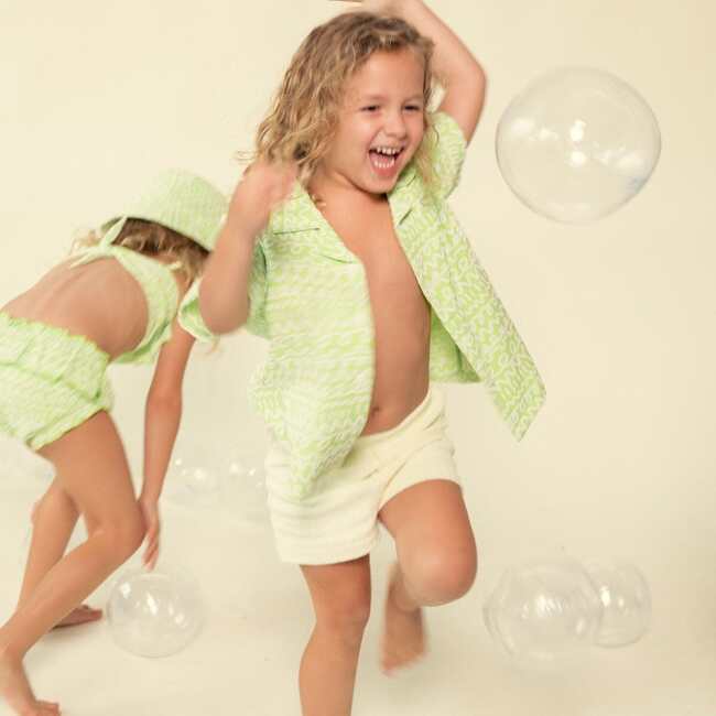 Mini Print Button Down Shirt, Lime Icing - Shirts - 3