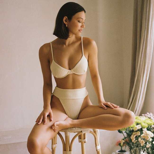 Rib Tamarindo Binded Bikini Bottom, Buttercream - Two Pieces - 2