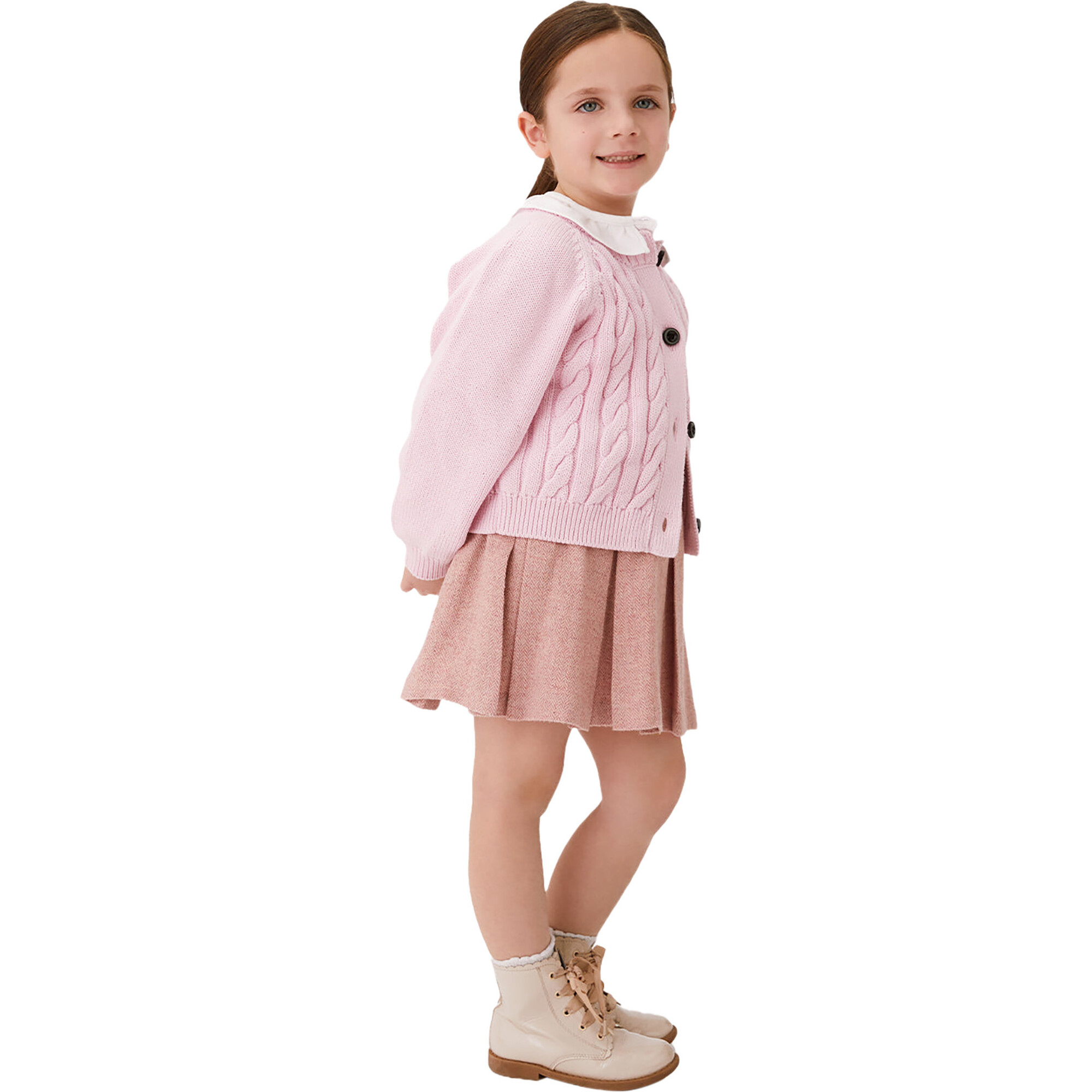 Livi Cable Knit Cardigan, Powder Pink - Sweaters - 1