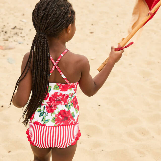 Girls Joy Tankini, Red Peonies - Two Pieces - 4