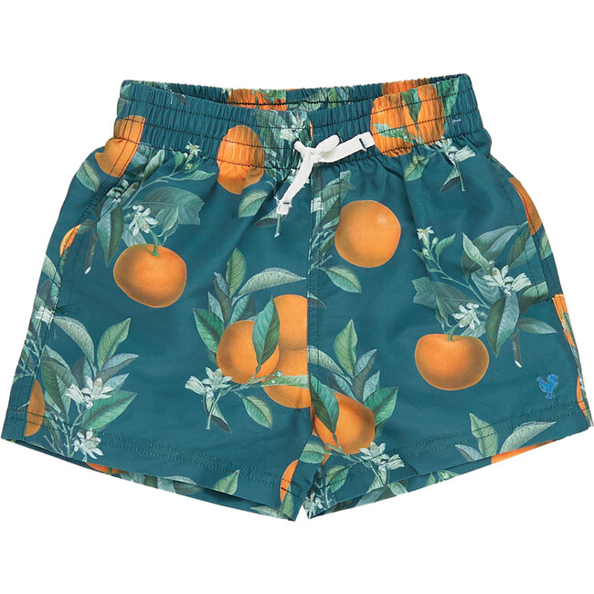 Boys Swim Trunk, Green Botanical Oranges