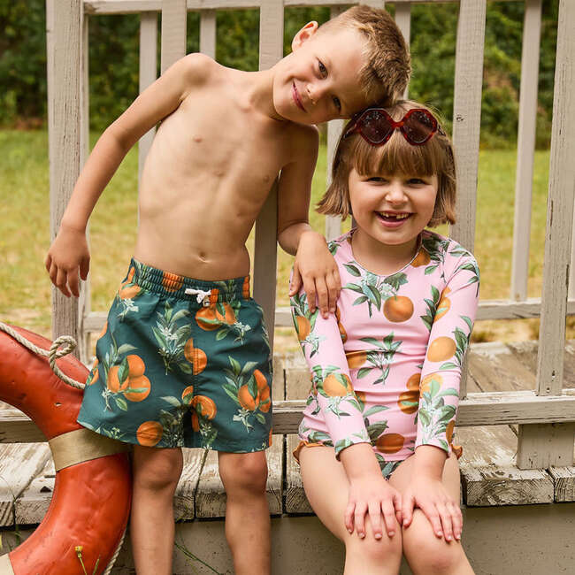Boys Swim Trunk, Green Botanical Oranges - Swim Trunks - 3