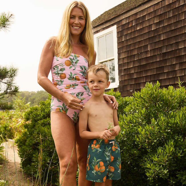 Boys Swim Trunk, Green Botanical Oranges - Swim Trunks - 5