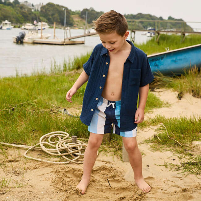 Boys Swim Trunk, Ocean Stripe - Swim Trunks - 2