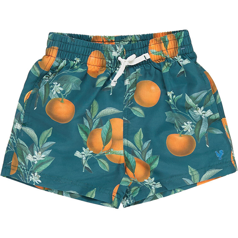 Baby Boys Swim Trunk, Green Botanical Oranges - Swim Trunks - 1
