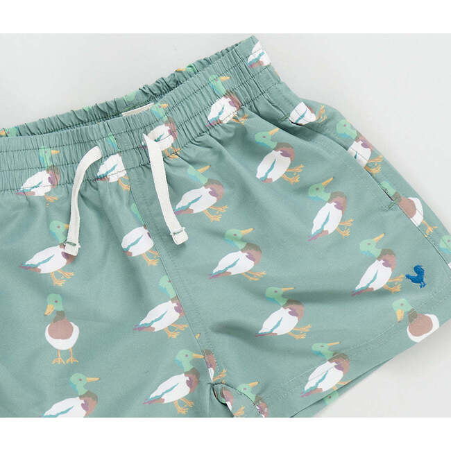Babyhug Swimming Trunk With Animal Print & Cap - Sea Green